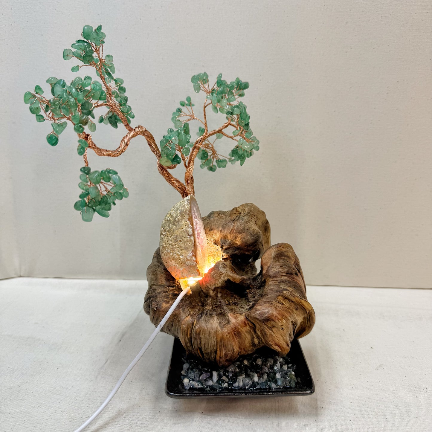 Green Aventurine Pine · Illuminated Crystal Cave Energy Tree