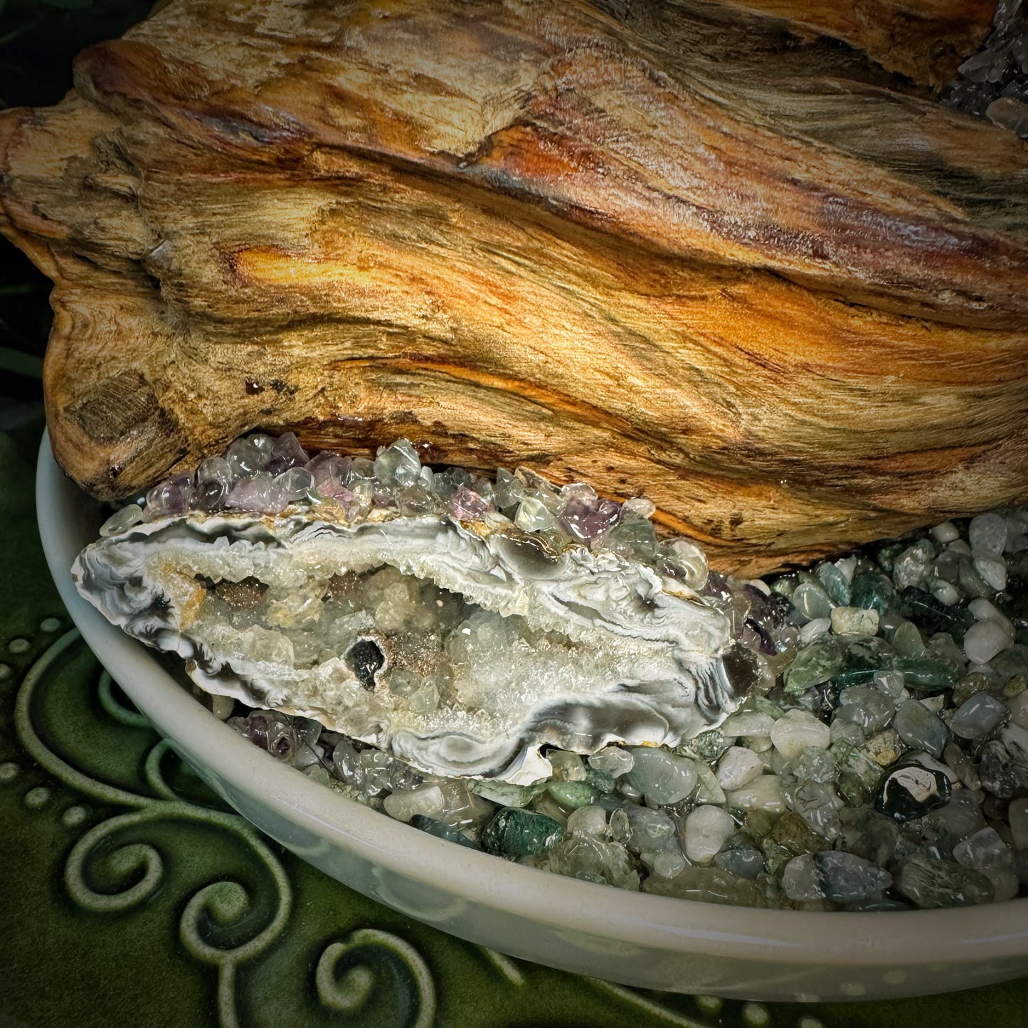 Tree of Abundant Reception — A Green Aventurine Crystal Tree with Energy Basin & Incense Holder