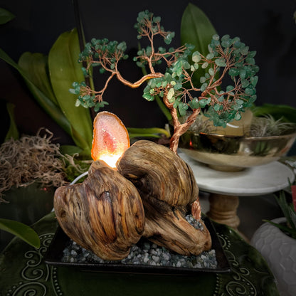 Green Aventurine Pine · Illuminated Crystal Cave Energy Tree