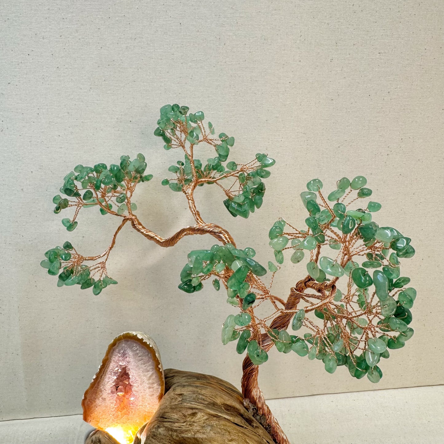 Green Aventurine Pine · Illuminated Crystal Cave Energy Tree