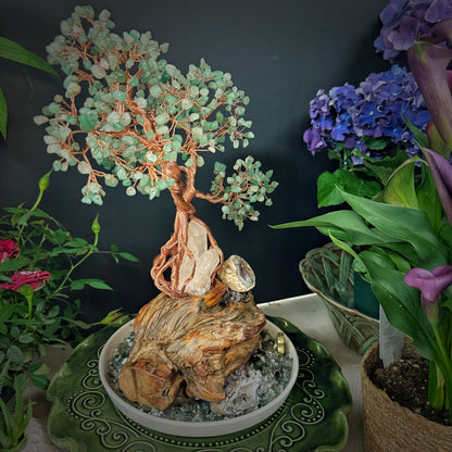 Tree of Abundant Reception — A Green Aventurine Crystal Tree with Energy Basin & Incense Holder