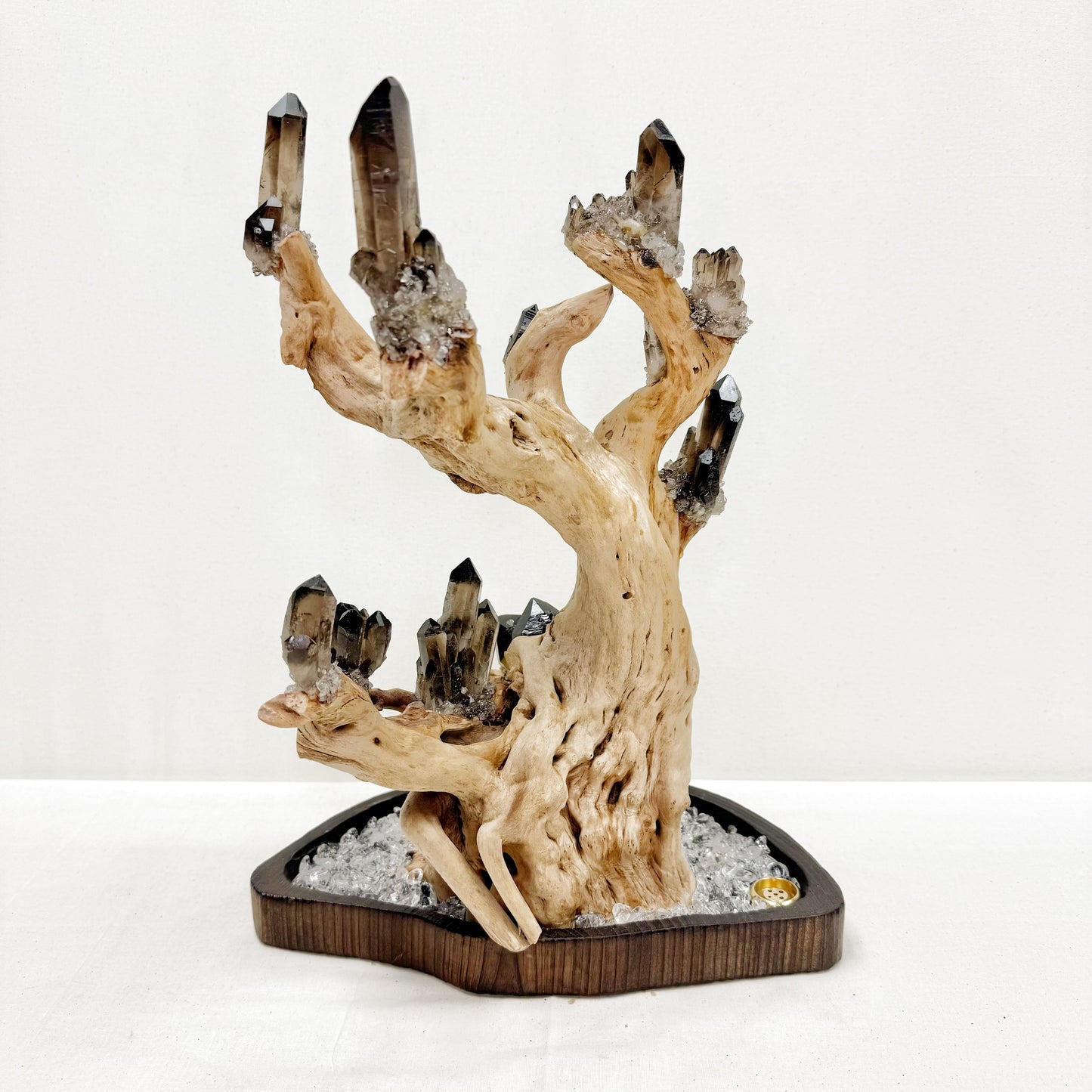 Tree of Grounding · Smoky Quartz on Ancient Wood
