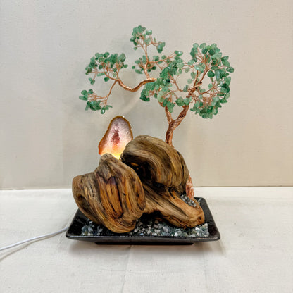 Green Aventurine Pine · Illuminated Crystal Cave Energy Tree