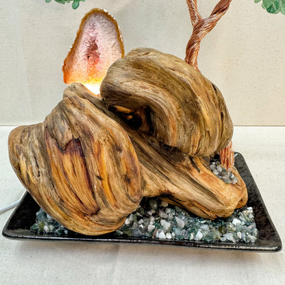 Green Aventurine Pine · Illuminated Crystal Cave Energy Tree