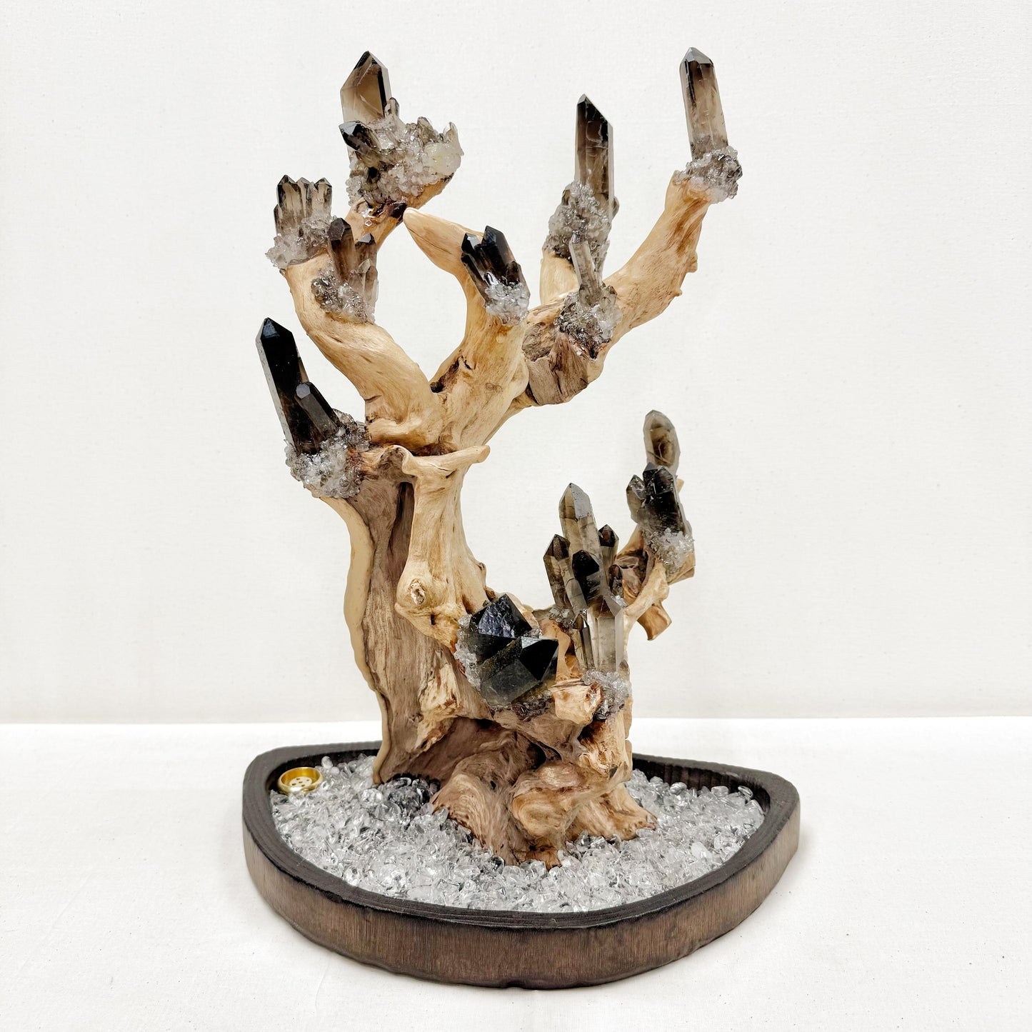 Tree of Grounding · Smoky Quartz on Ancient Wood