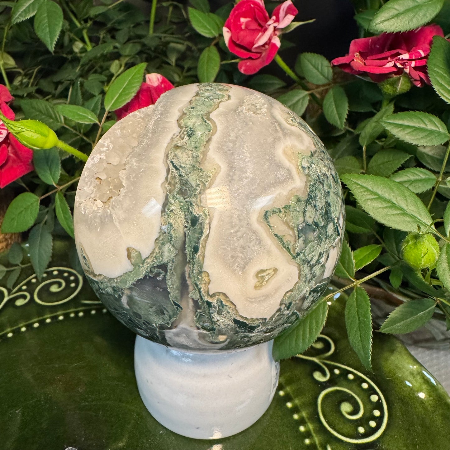 Moss Agate Wealth Sphere – With Prosperity Opening
#250522007