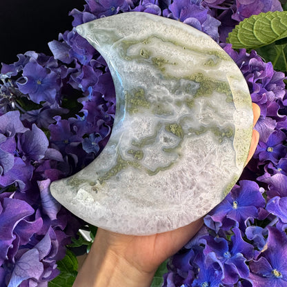 Moon of Abundance · Green Moss Agate Crescent#moon#002