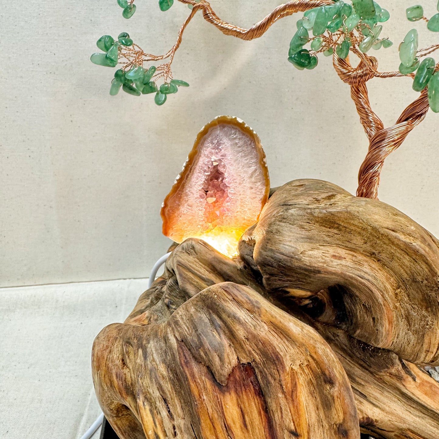 Green Aventurine Pine · Illuminated Crystal Cave Energy Tree