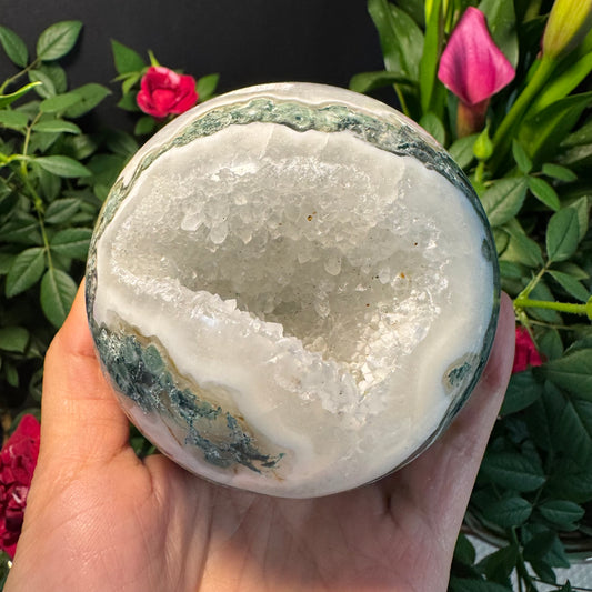 Moss Agate Wealth Sphere – With Prosperity Opening
#250522007
