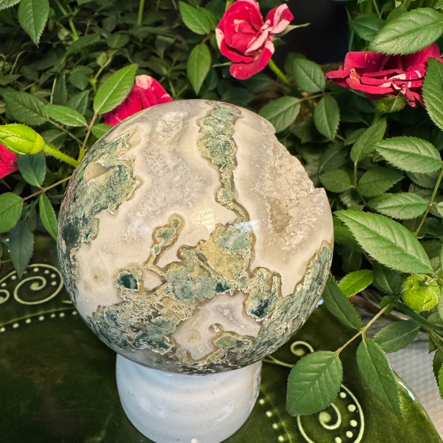 Moss Agate Wealth Sphere – With Prosperity Opening
#250522007