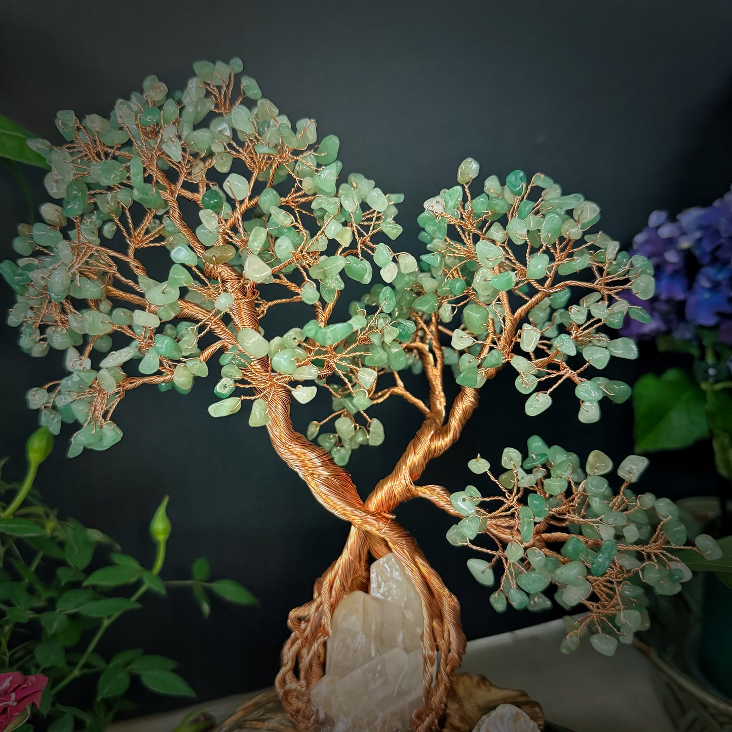 Tree of Abundant Reception — A Green Aventurine Crystal Tree with Energy Basin & Incense Holder