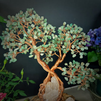 Tree of Abundant Reception — A Green Aventurine Crystal Tree with Energy Basin & Incense Holder