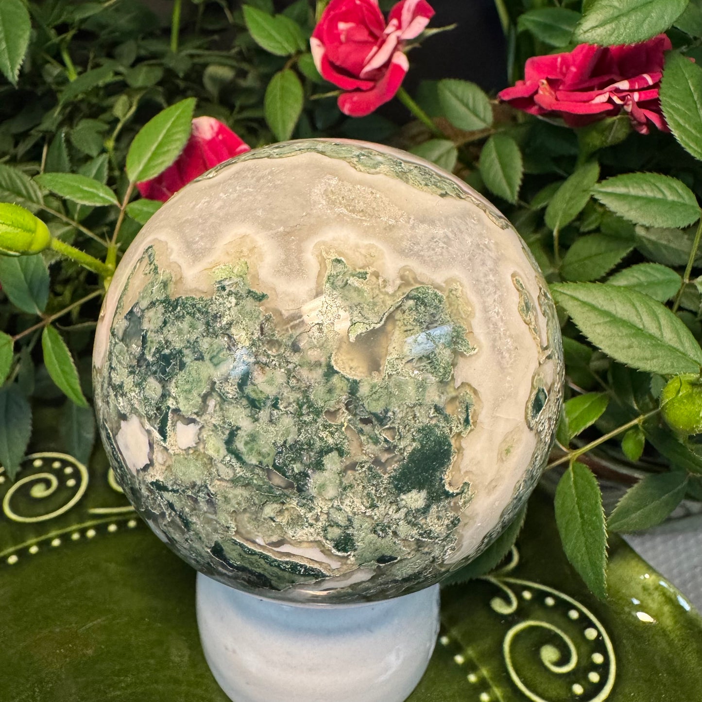 Moss Agate Wealth Sphere – With Prosperity Opening
#250522007