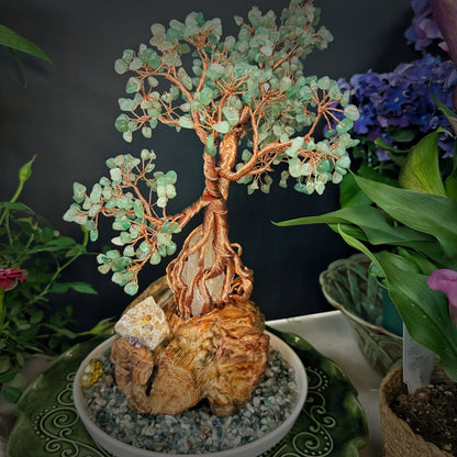 Tree of Abundant Reception — A Green Aventurine Crystal Tree with Energy Basin & Incense Holder