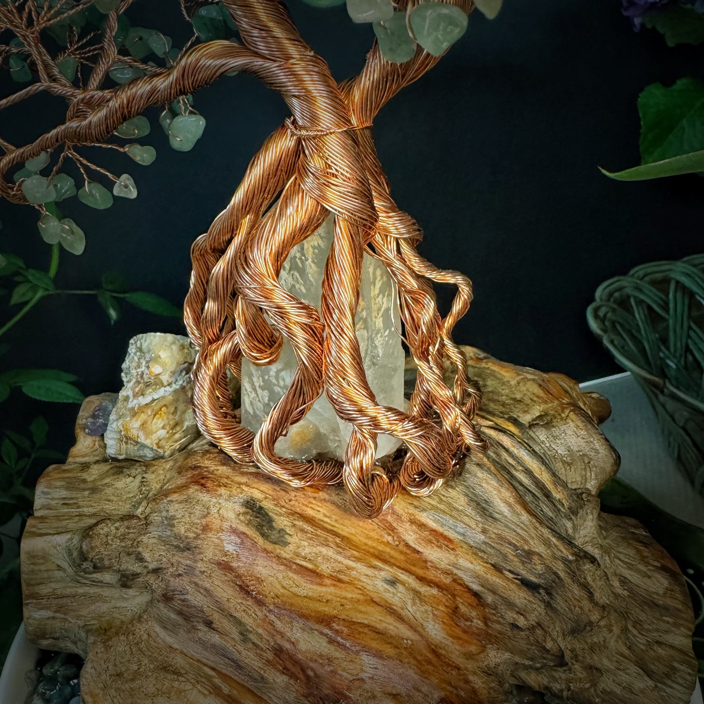 Tree of Abundant Reception — A Green Aventurine Crystal Tree with Energy Basin & Incense Holder