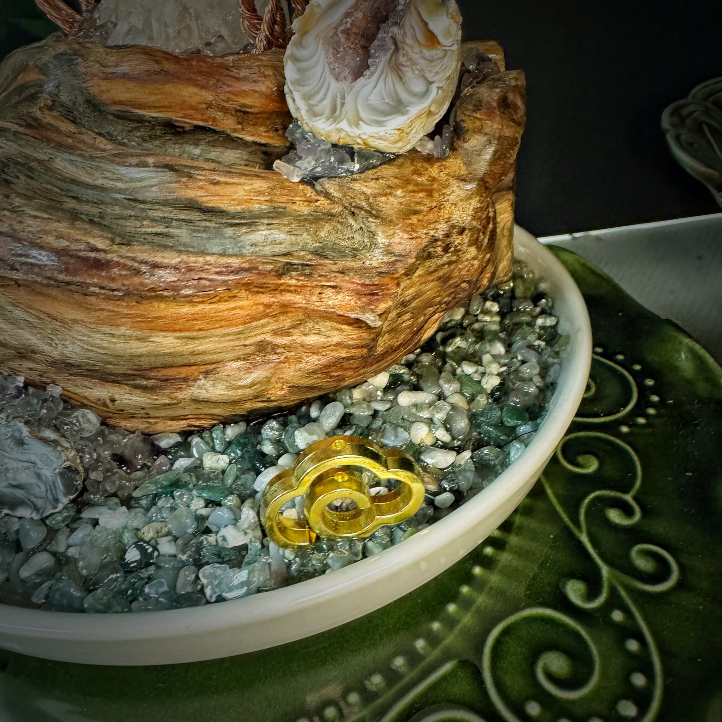 Tree of Abundant Reception — A Green Aventurine Crystal Tree with Energy Basin & Incense Holder