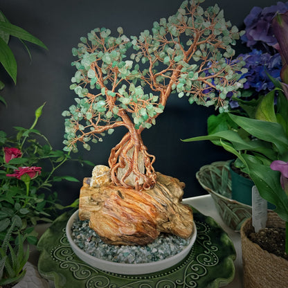 Tree of Abundant Reception — A Green Aventurine Crystal Tree with Energy Basin & Incense Holder