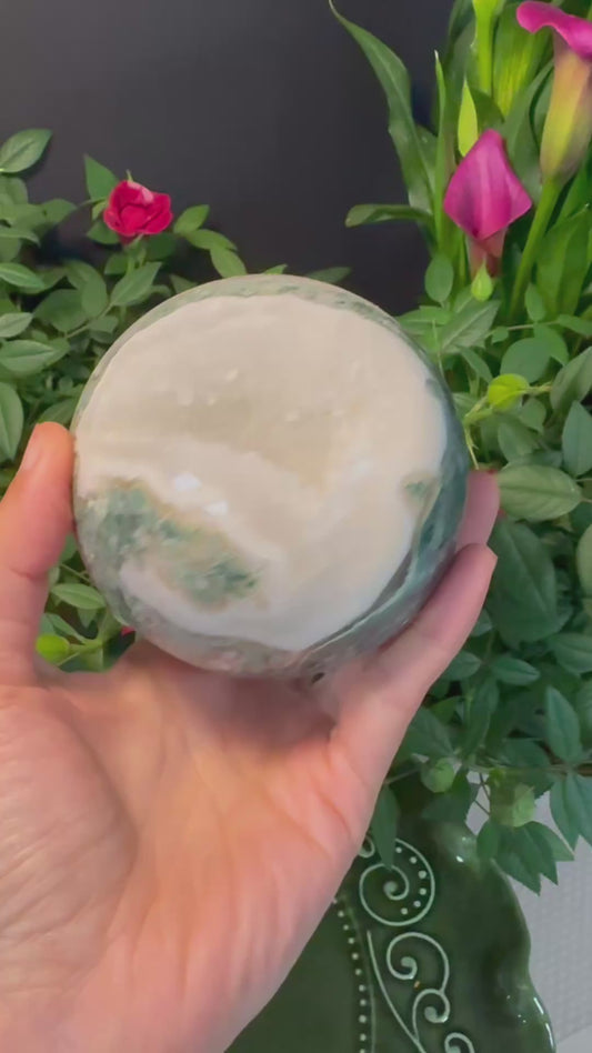 Moss Agate Wealth Sphere – With Prosperity Opening
#250522007