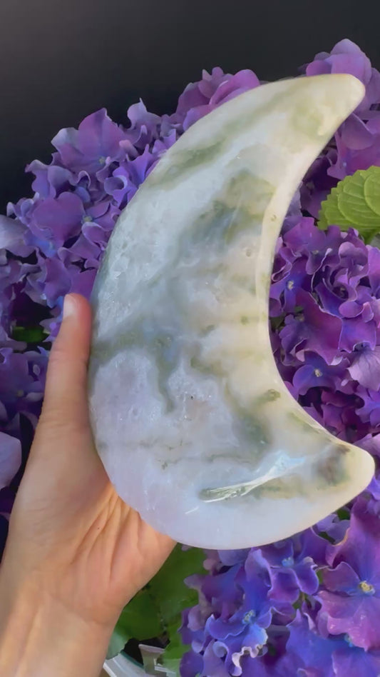 Moon of Abundance · Green Moss Agate Crescent#moon#002